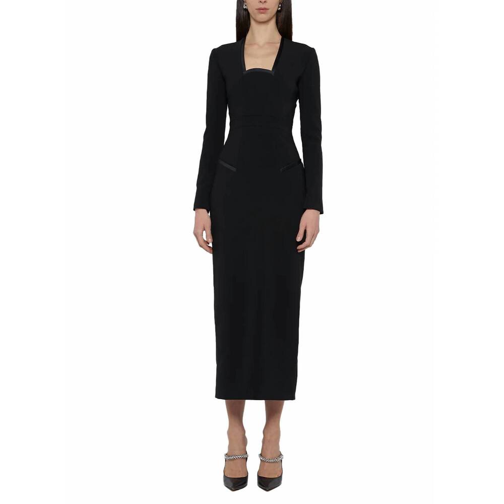 NEW PRABAL GURUNG squareneck long sleeve sheath dress in black